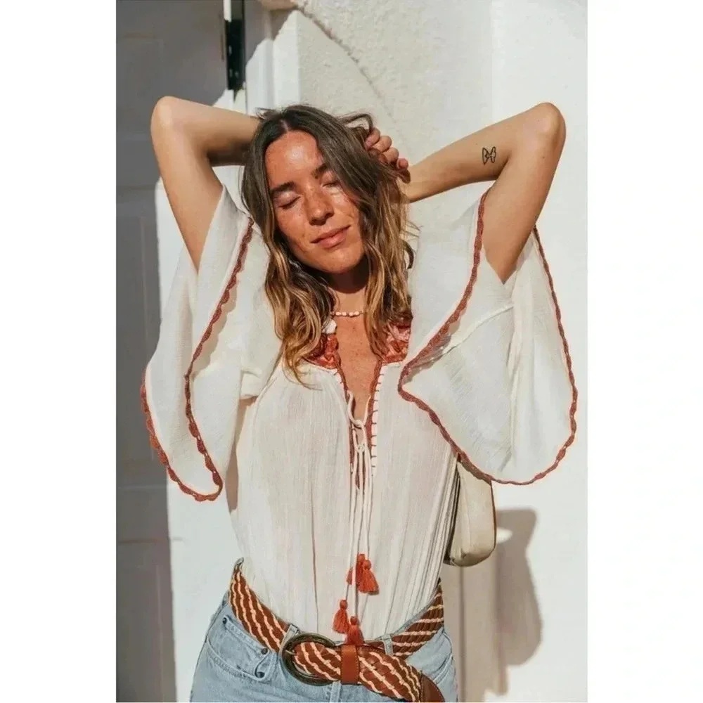 Free People‎ | Lana Bell Sleeve Embroidered Bodysuit XS